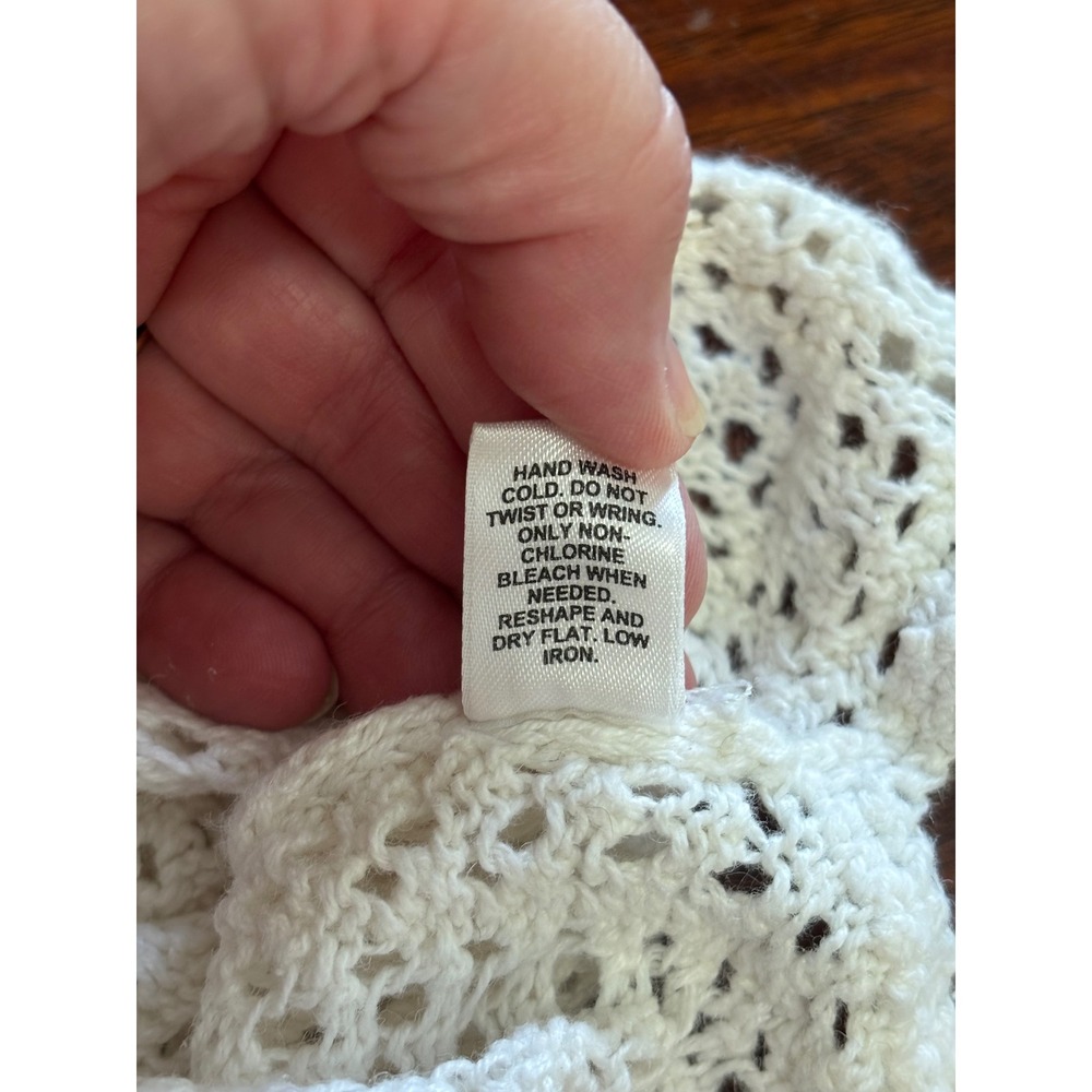 Cato Womens Babydoll Crochet Knit Tank Top M White Ramie Cotton Boho Festival - Picture 6 of 8